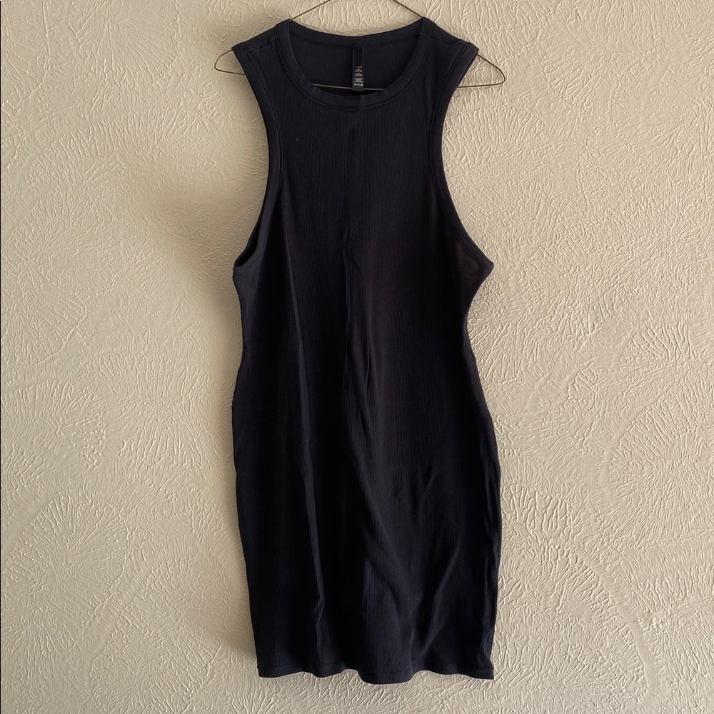 NEW SKIMS Cotton Rib Tank Dress, Black Soot, Size 3X Ribbed Short Mini